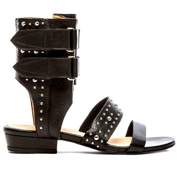 IRO - Xilca Black Leather Studded Ankle Strap Flat Sandals Made Portugal SZ 39 - Picture 1 of 15